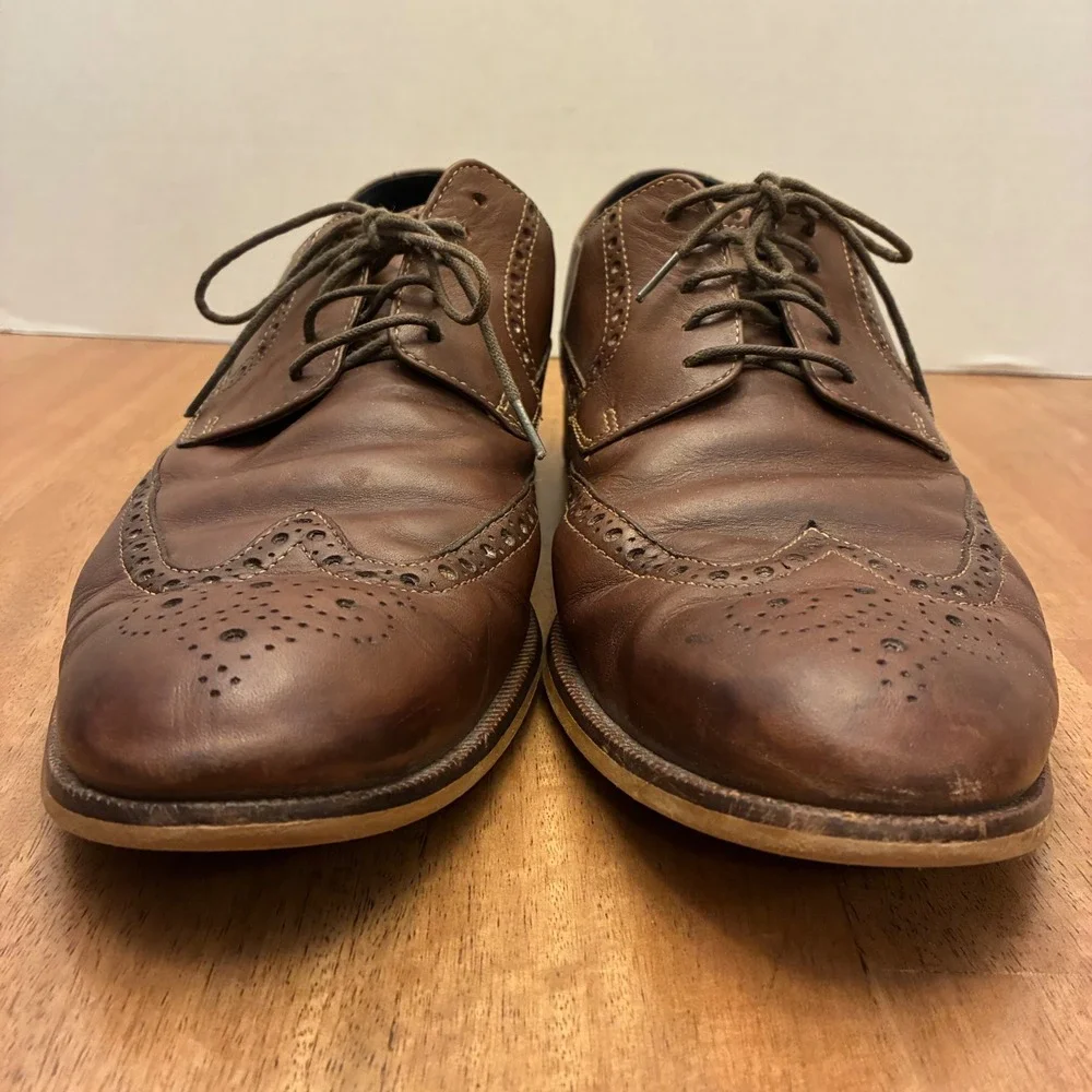 Cole Haan Mens 10.5M Brown Leather Wingtip Brogue Dress Shoes Oxford C10899